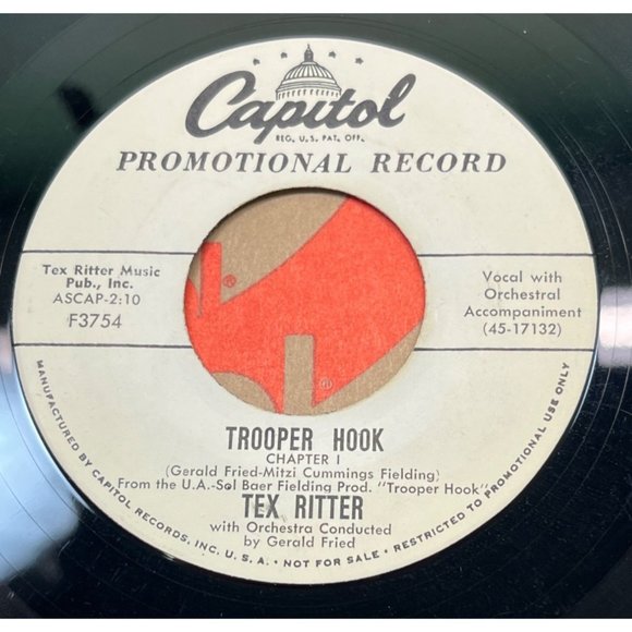 Tex Ritter Trooper Hook 45 Country Promo Capitol F3754 VG+ - Picture 2 of 4